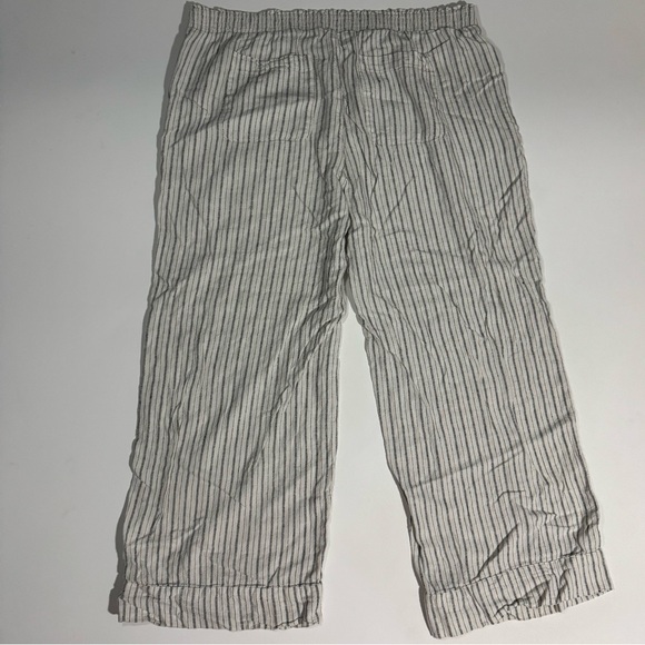 Time & Tru XL 16-18 Ivory Striped Pants Smocked Waist Linen Blend Wide Leg Beach - Picture 4 of 5